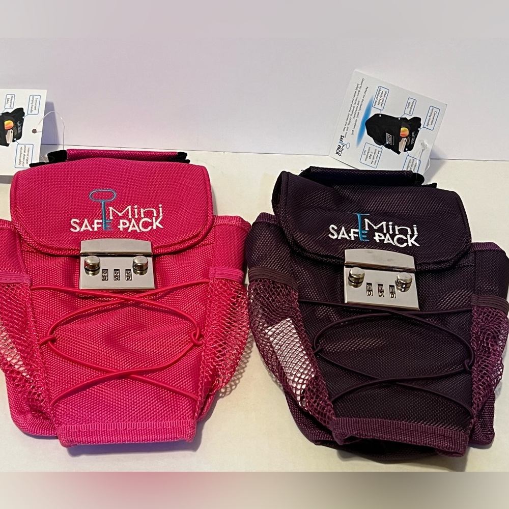 2 Waterproof Mini Safe Pack-3 Digit Combination Lock Anti-Theft Bag Pink&Purple